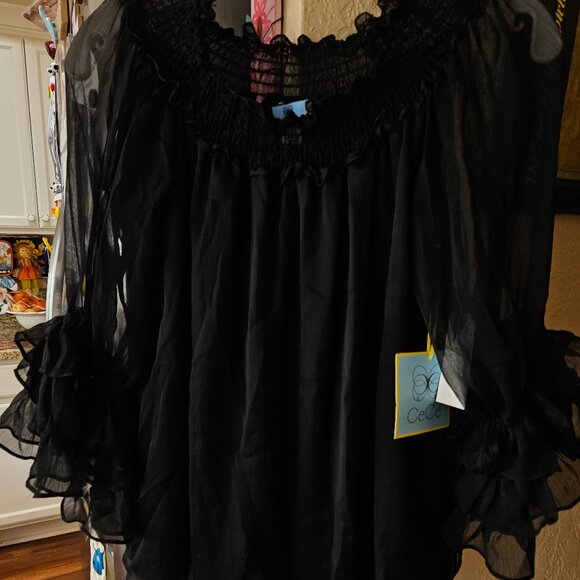 New Black sheer Peasant Blouse - Picture 1 of 7